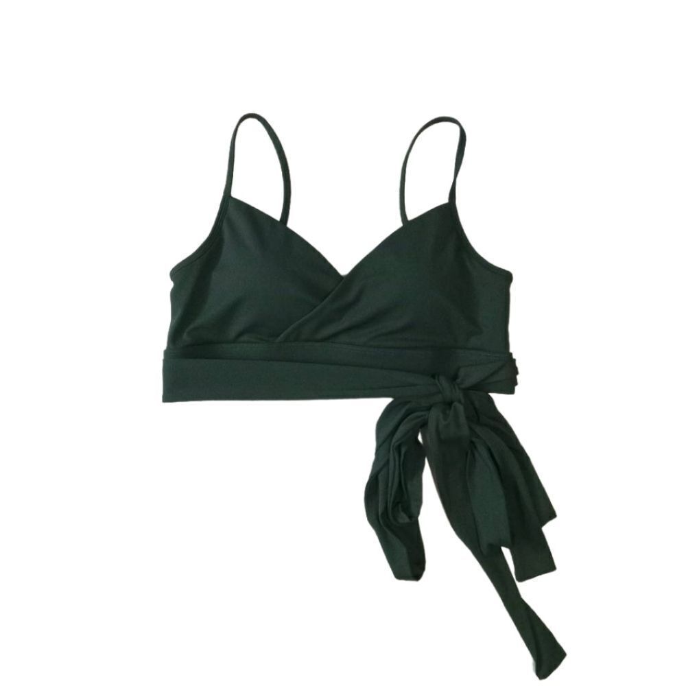 Fabletics Nola Dark Pine Green Low Impact Tie Around Padded Sports Bra Large